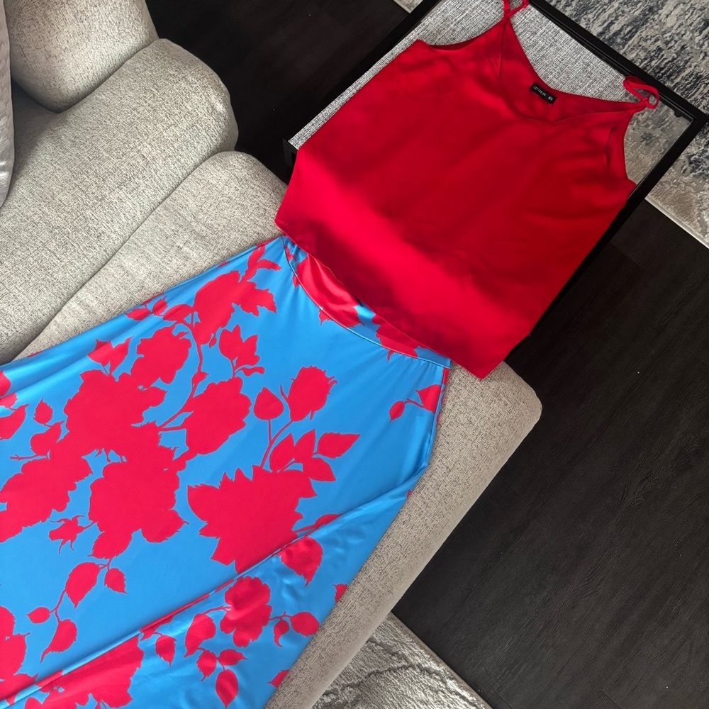 Red and Blue  long Skirt